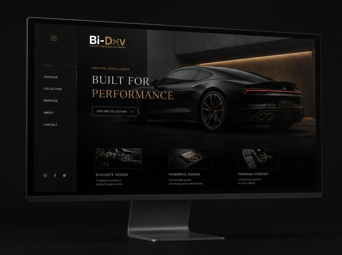 Koncept premium web stranice za automobilsku industriju